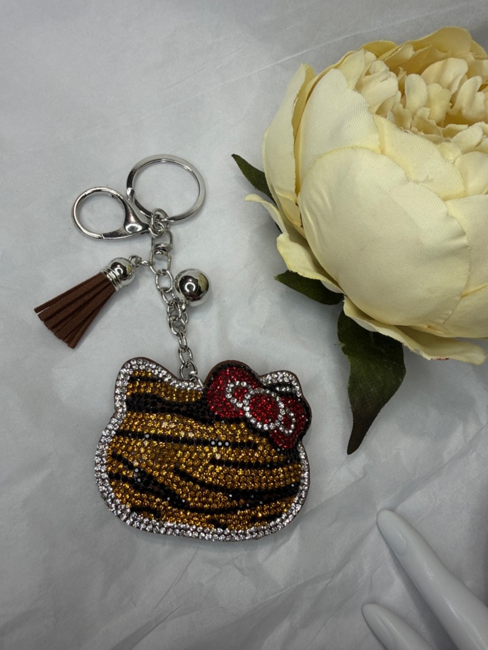 Crystal Tiger-Stripe Cat Puffy Key Ring  & Bag Charm